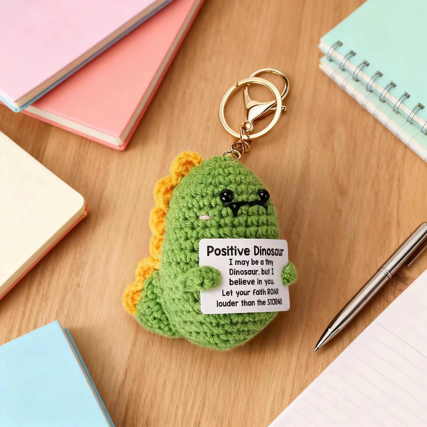 Crochet Positive Dinosaur Keychain Kit
