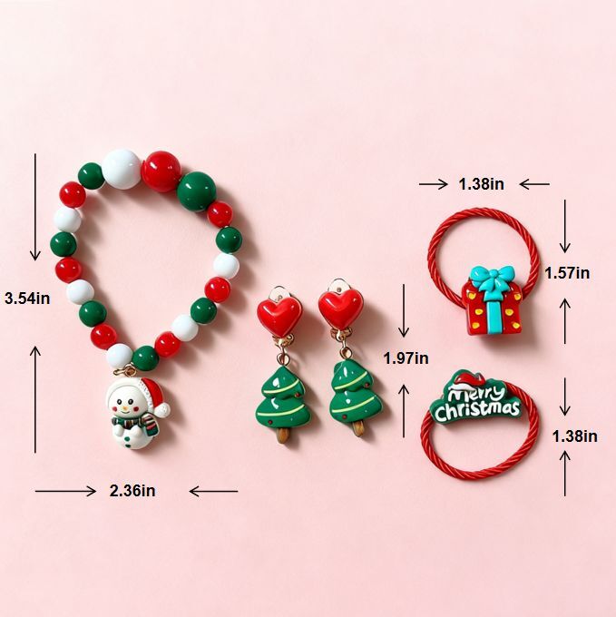 Christmas Kids Hair Ties Bracelet Set Red Green
