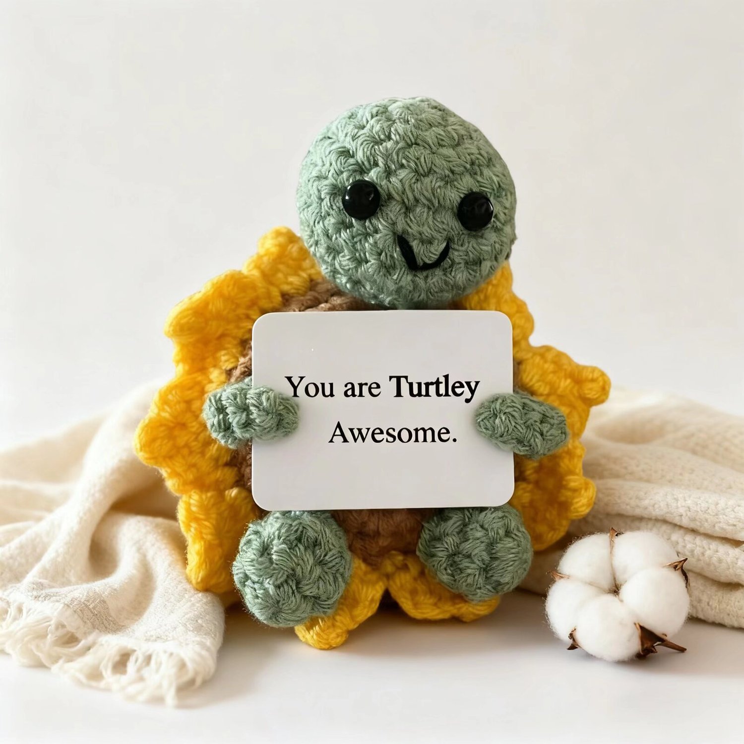 Crochet Motivational Turtle Plush Decor