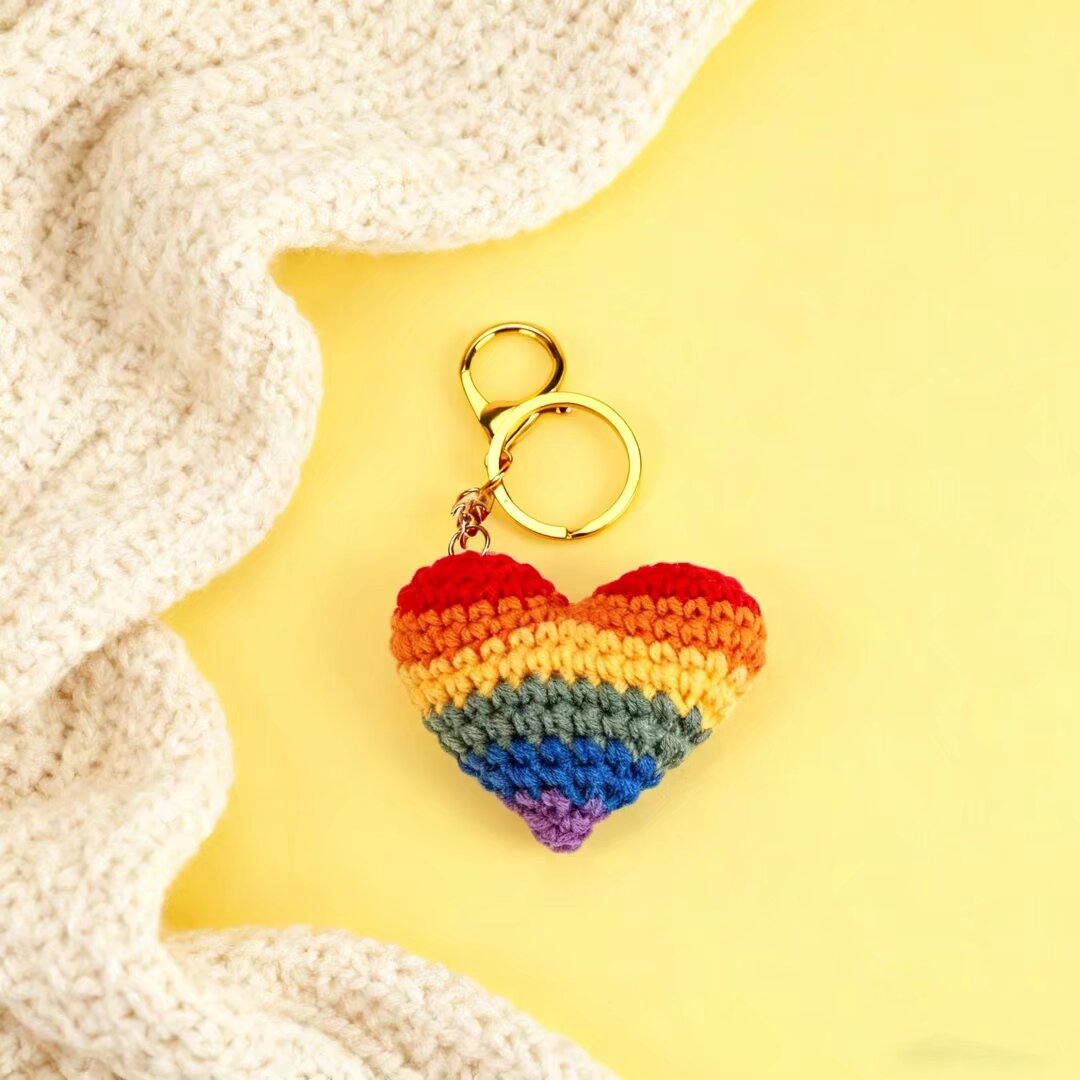 Crochet Rainbow Heart Ornament Handmade