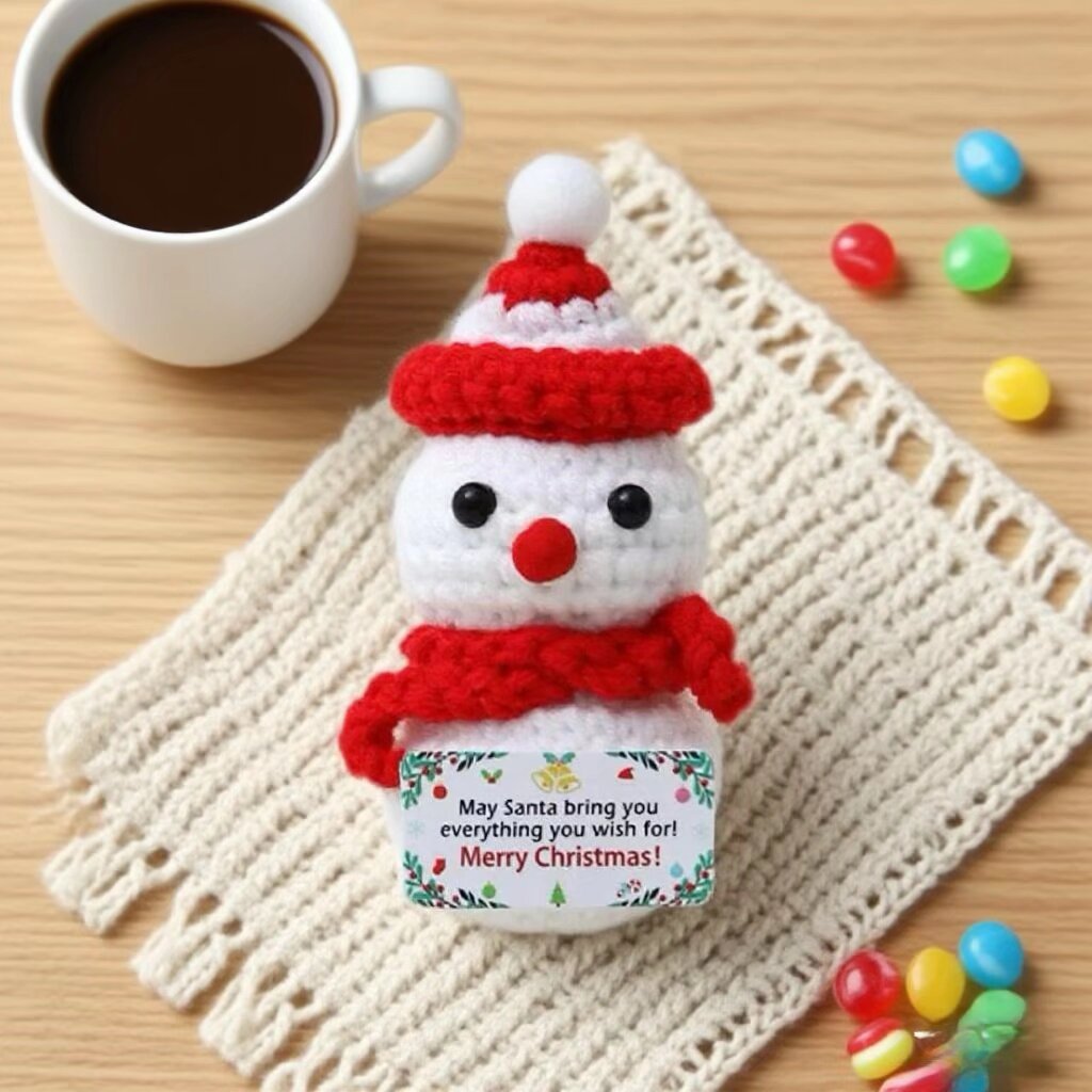Crochet Snowman Doll Keychain Handmade