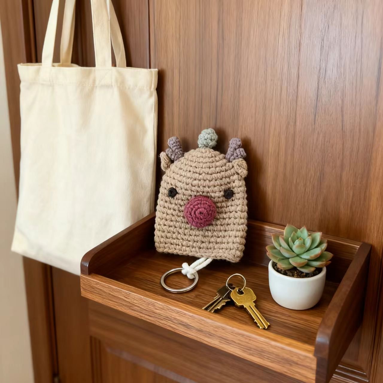 Crochet Reindeer Keychain Christmas Charm