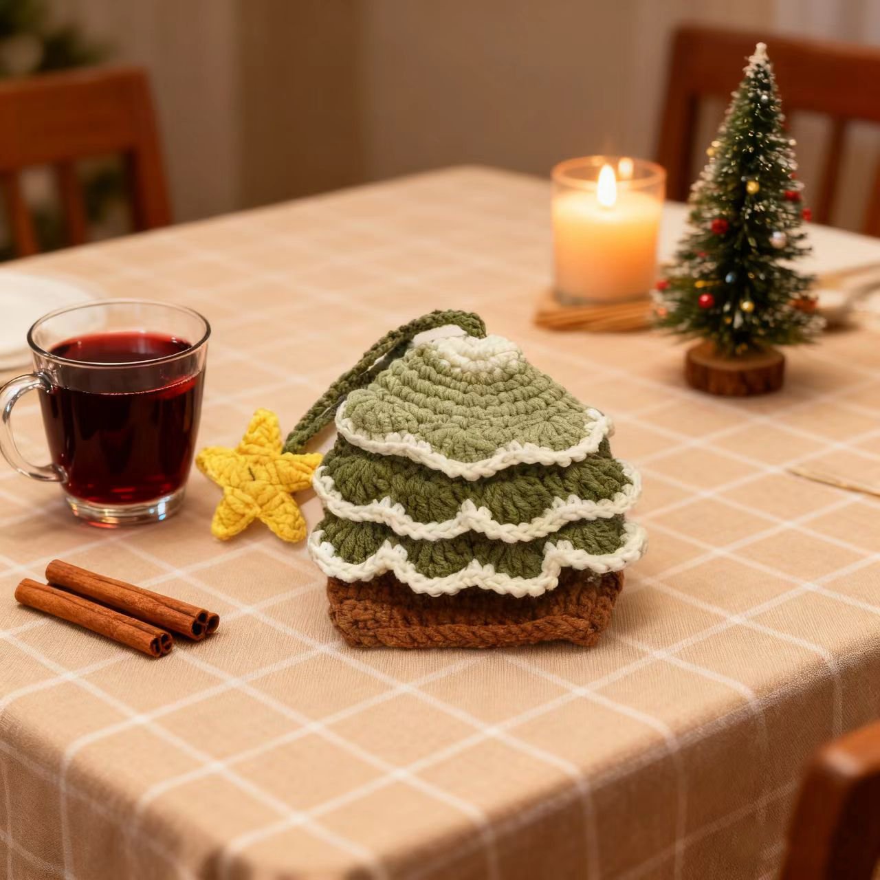 Crochet Christmas Tree Keychain Charm