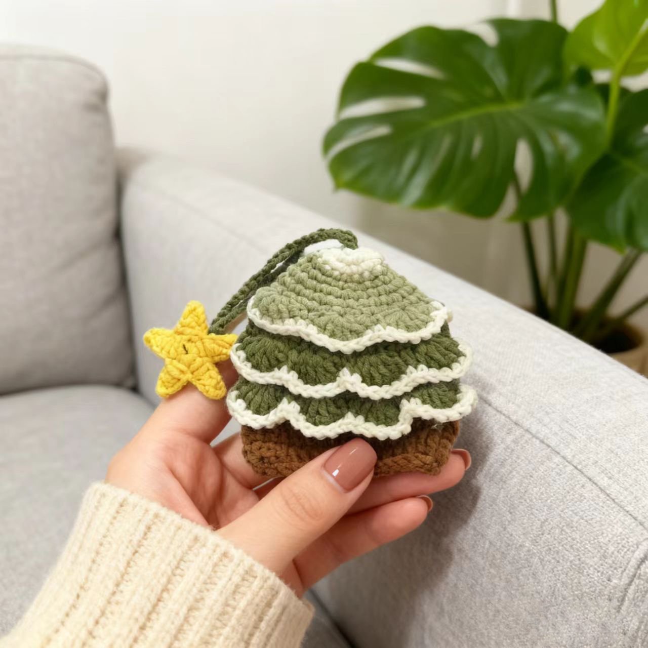 Crochet Christmas Tree Keychain Charm