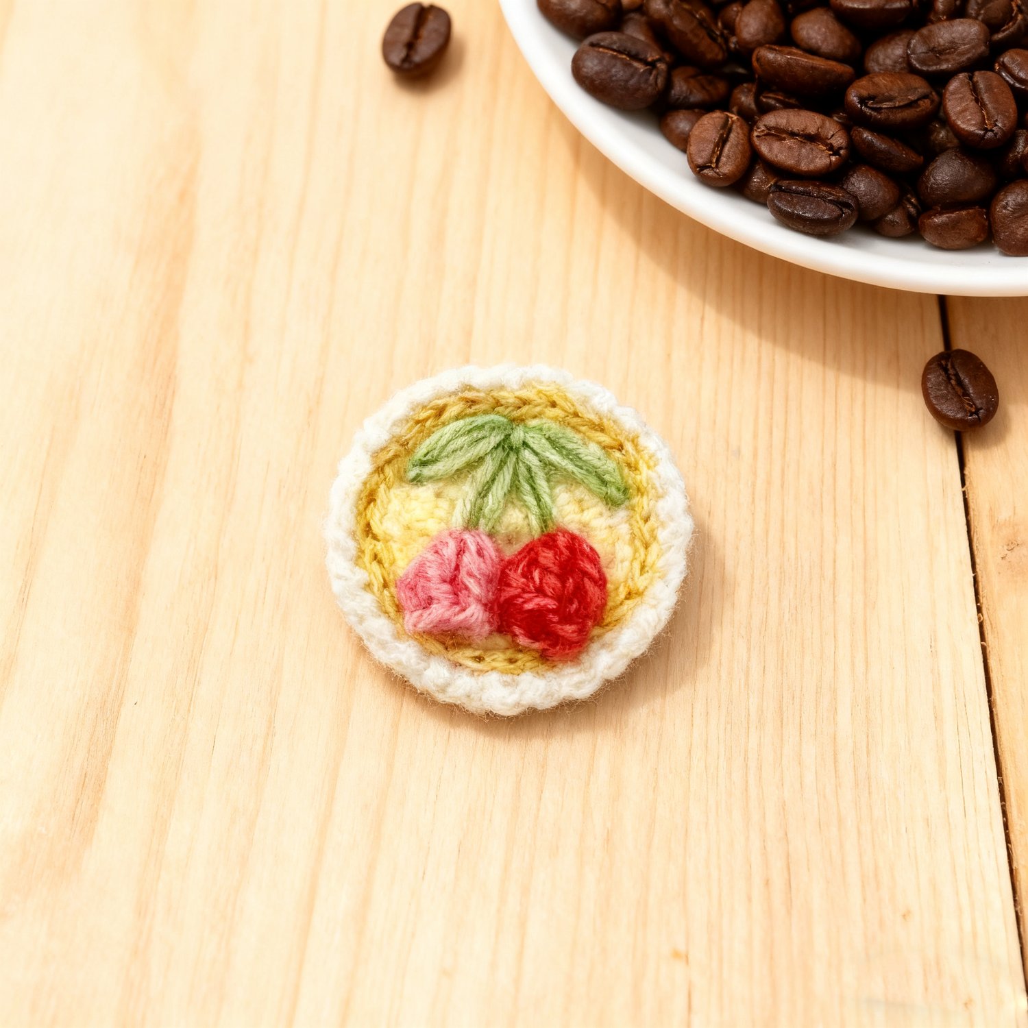 Crochet Cherry Brooch Fruit Pin