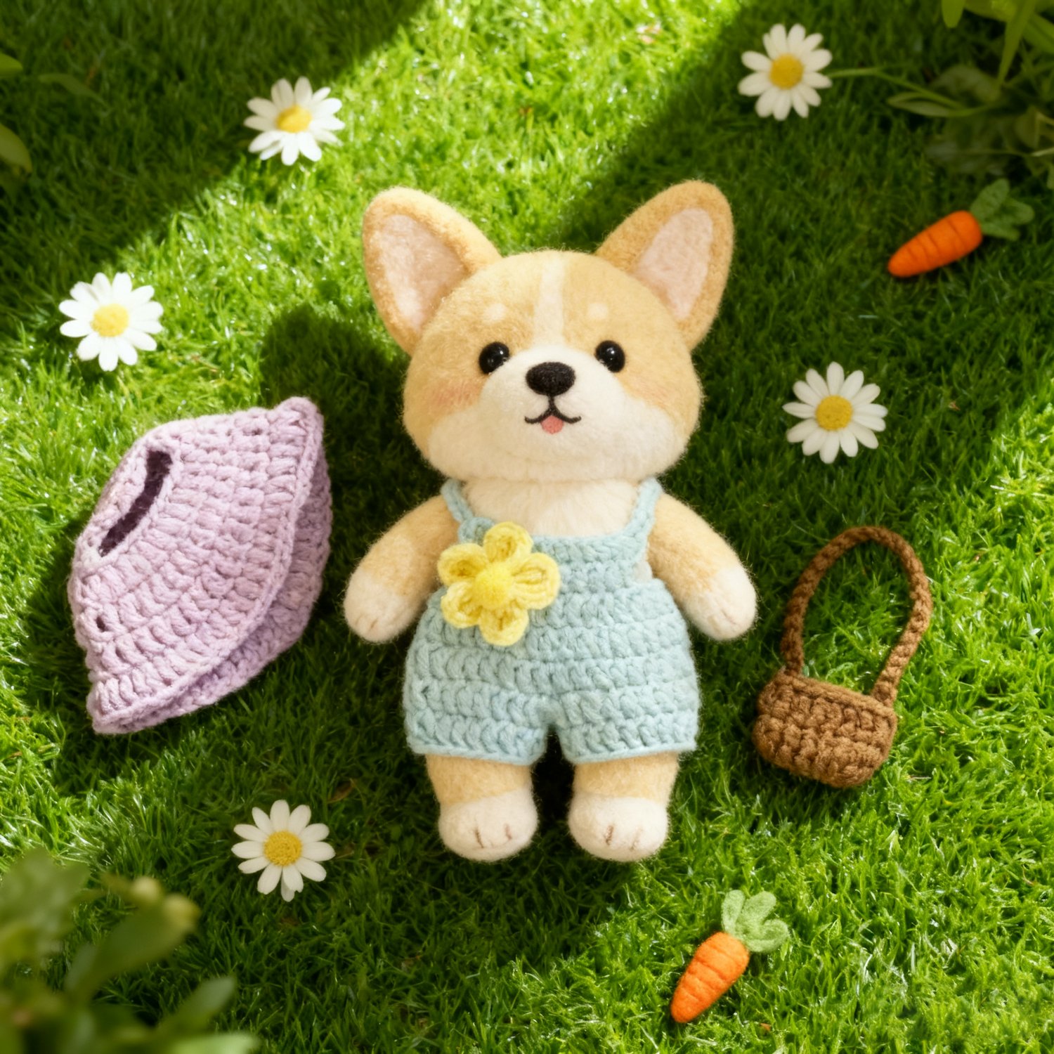 Crochet Doll Outfit Hat Shorts Bag