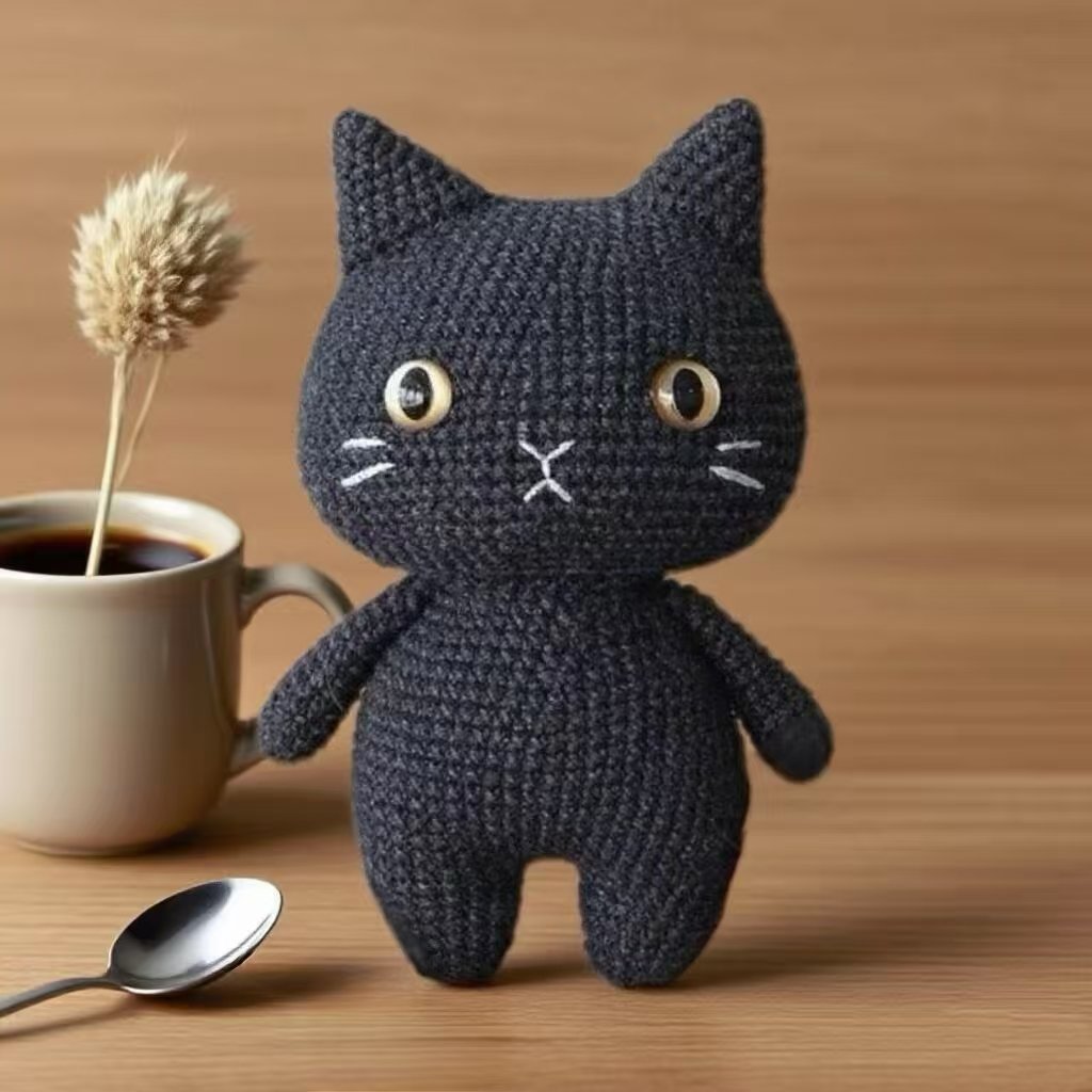 Crochet Black Cat Plush Doll Kit Handmade Craft