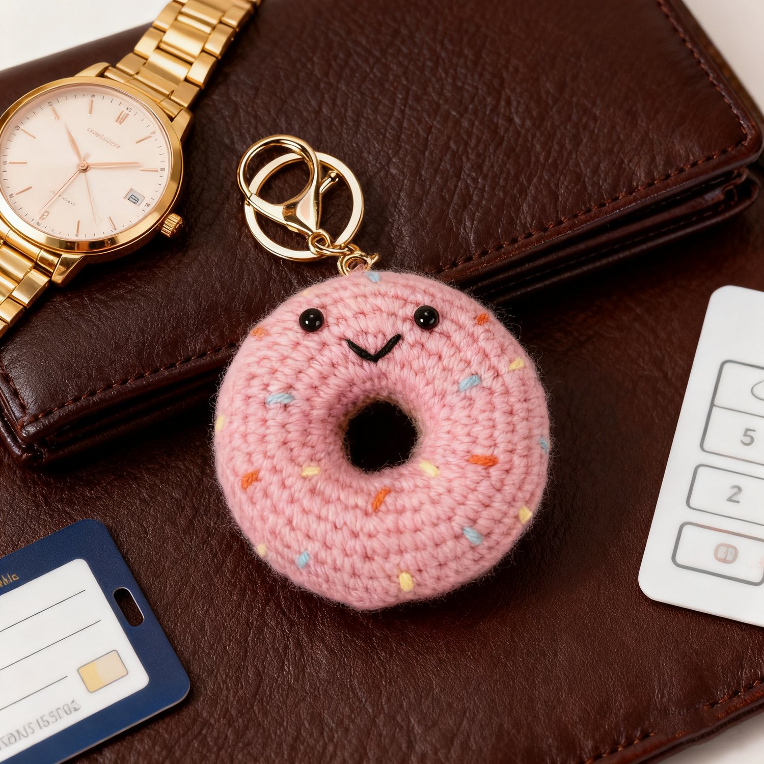 Crochet Pink Donut Keychain Plush
