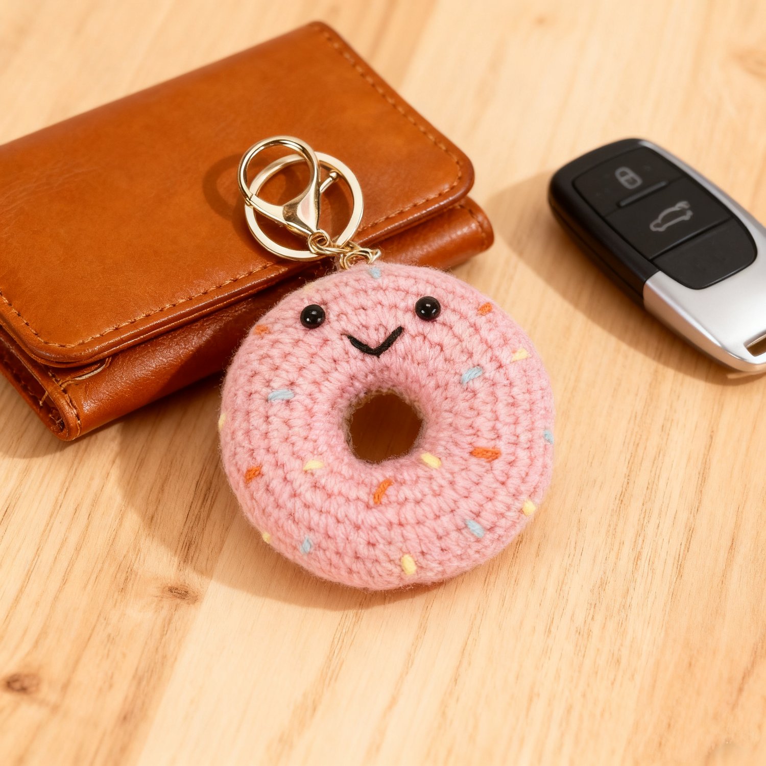 Crochet Pink Donut Keychain Plush