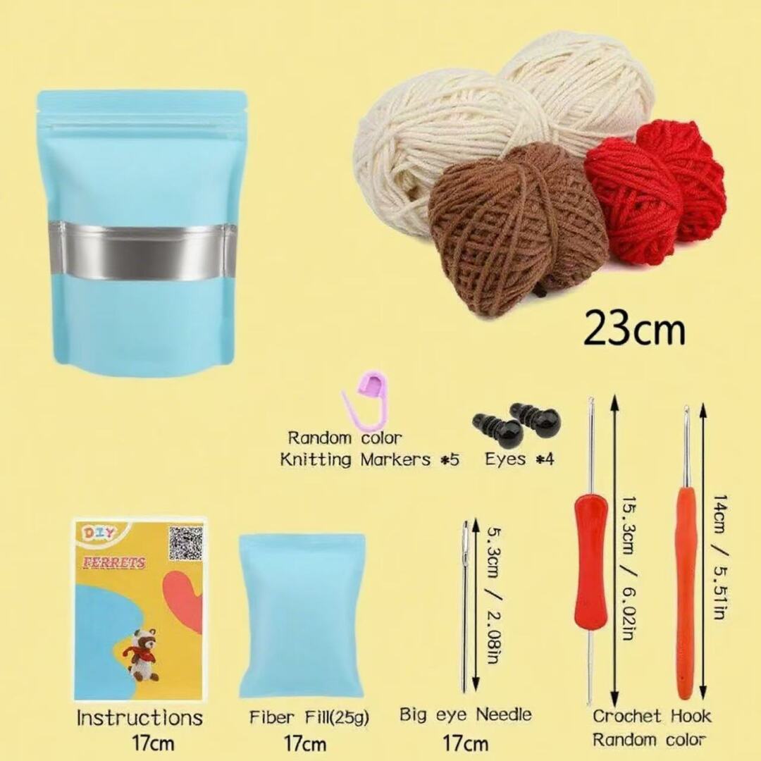 Crochet Raccoon Doll Kit Easy Beginner Craft Set