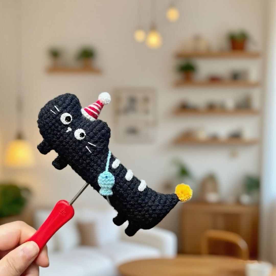 Crochet Black Cat Doll Kit Party Hat Design