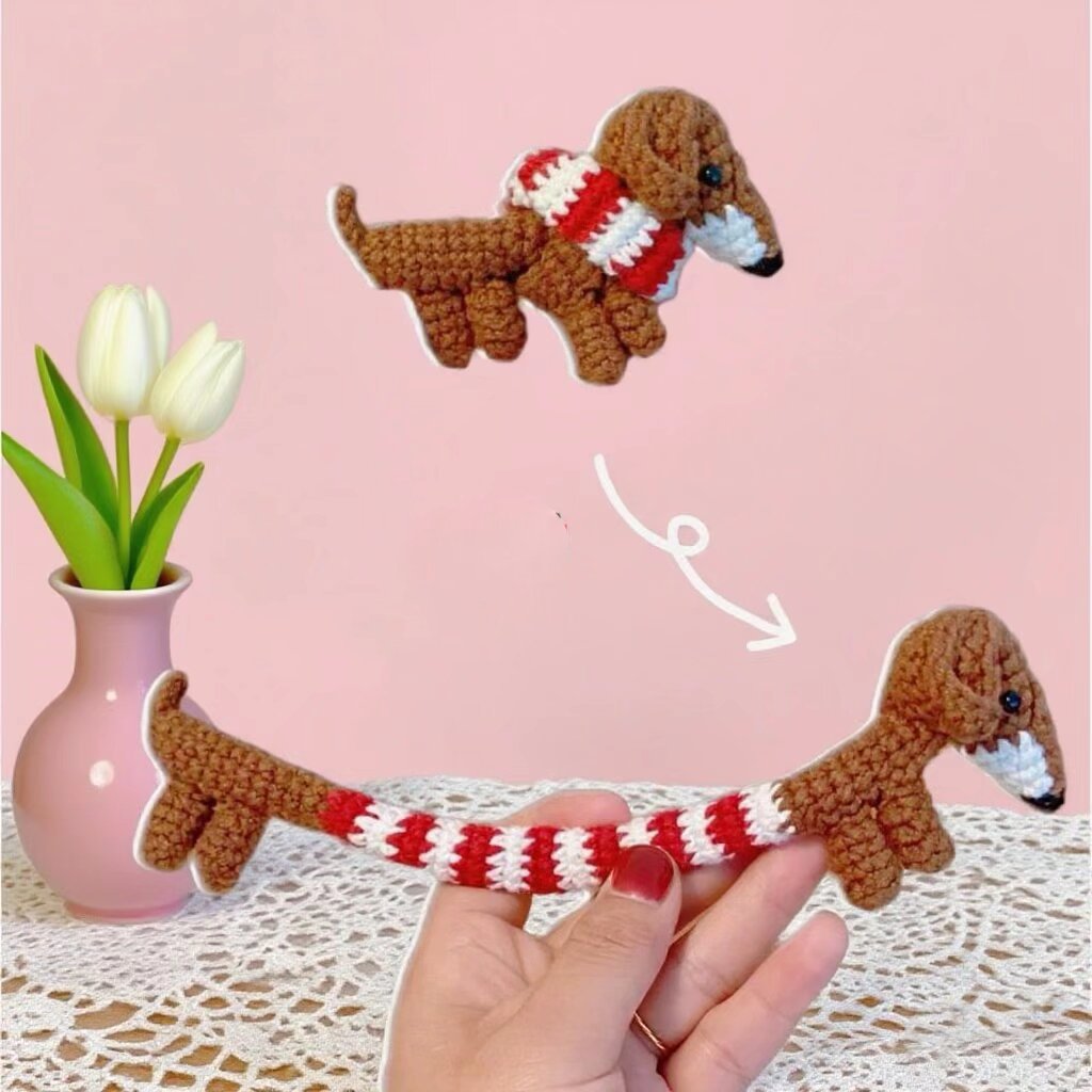 Crochet Dog Keychain Kit Long Body Design
