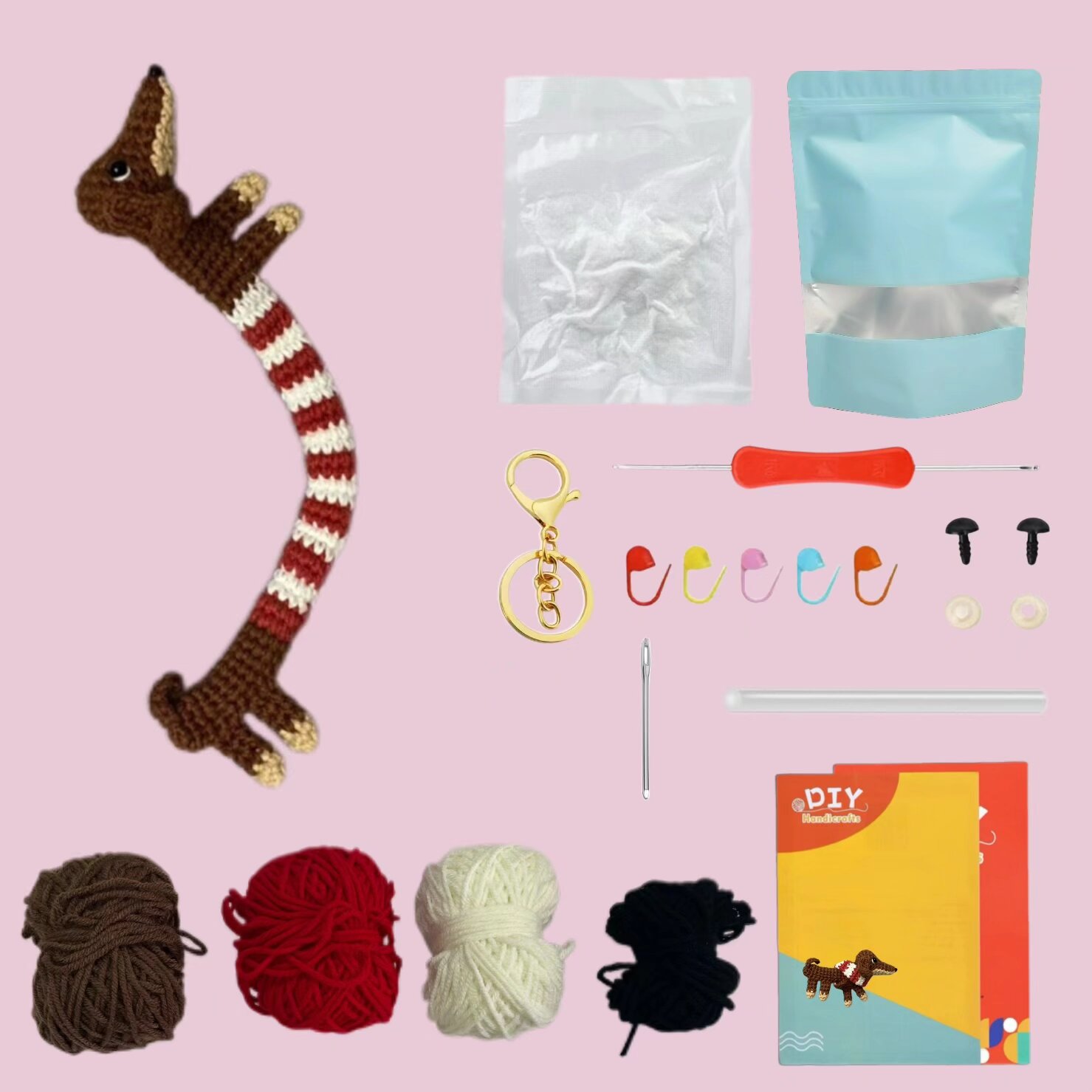 Crochet Dog Keychain Kit Long Body Design