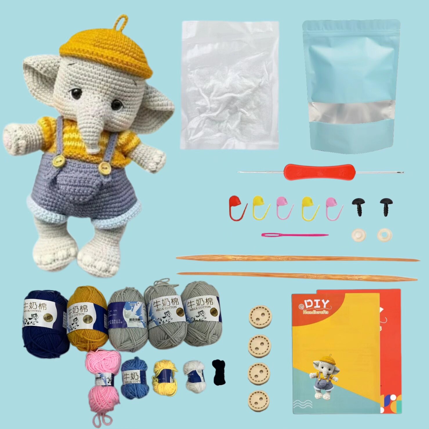 Crochet Elephant Doll Kit Beginner Friendly Yarn Set