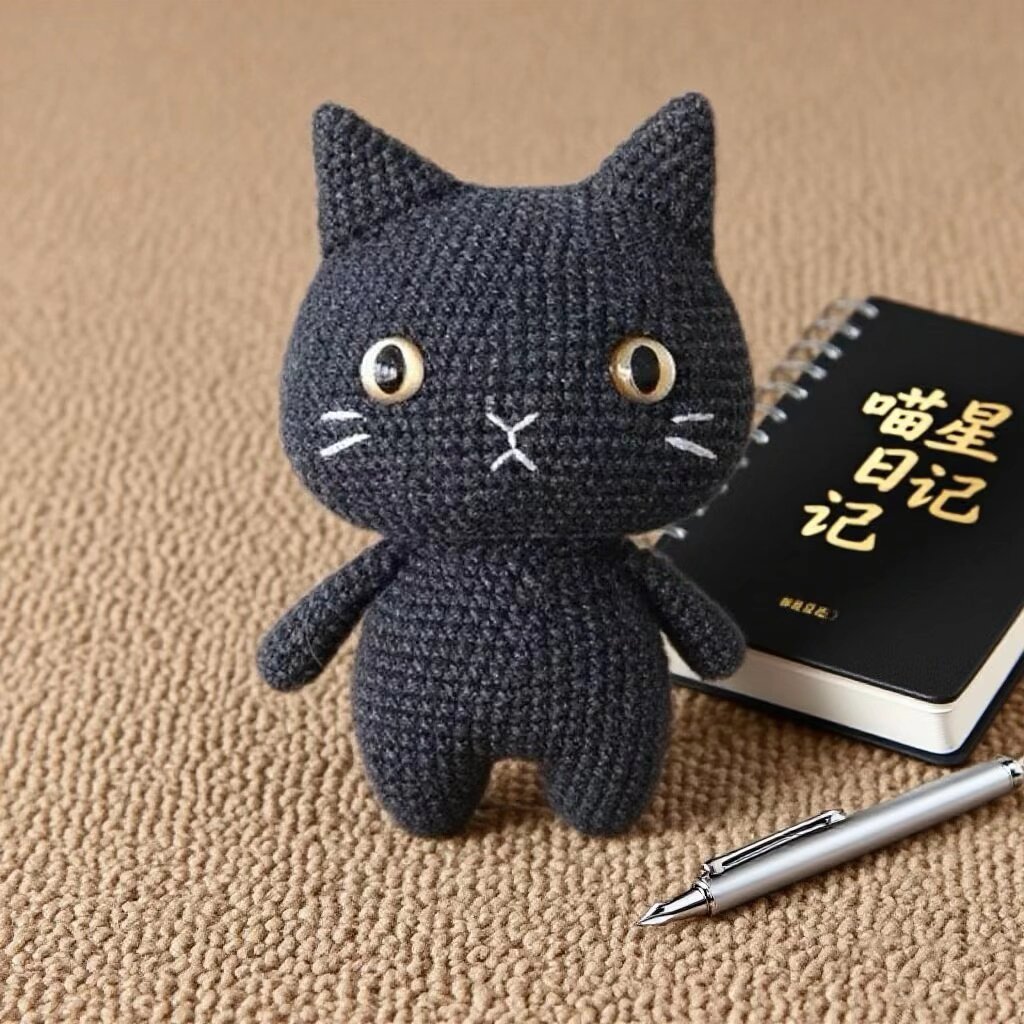 Crochet Black Cat Plush Doll Kit Handmade Craft