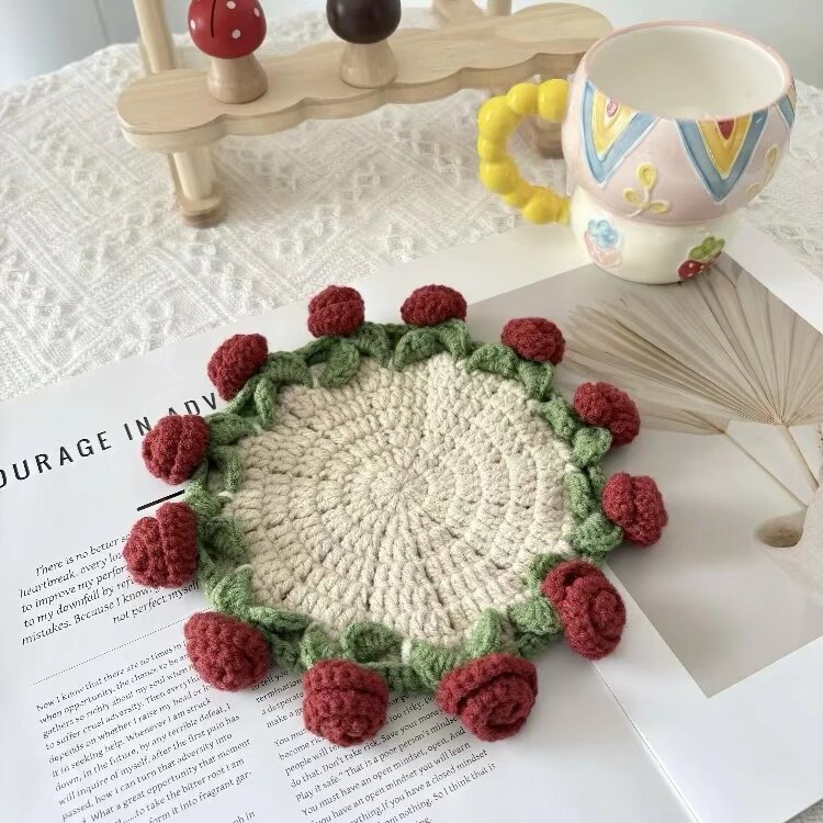 Crochet Rose Coaster Starter Kit Floral Cup Mat