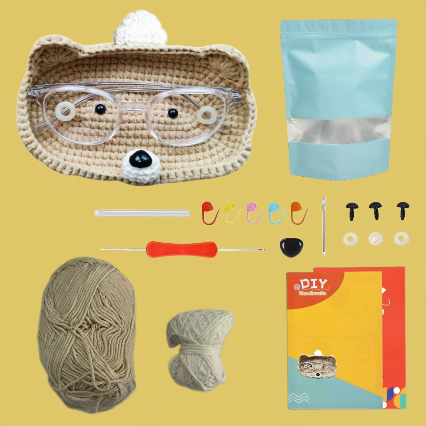Crochet Bear Eyeglass Case Kit for Beginners