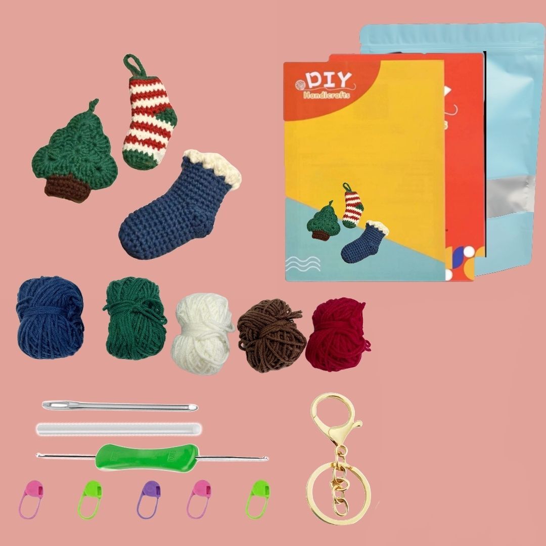 Crochet Christmas Tree Keychain Kit DIY Craft