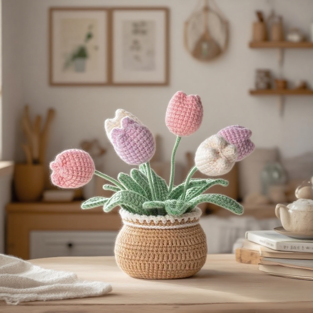 Crochet Tulip Flower Pot Kit for Beginners