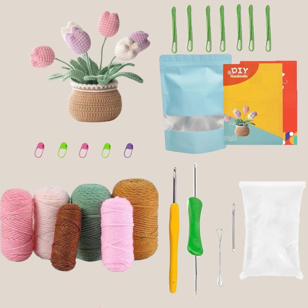 Crochet Tulip Flower Pot Kit for Beginners