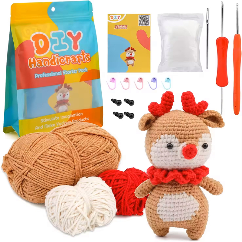 Hot Sell Christmas Reindeer Crochet Kits Yarn Beginners DIY Weave Pack