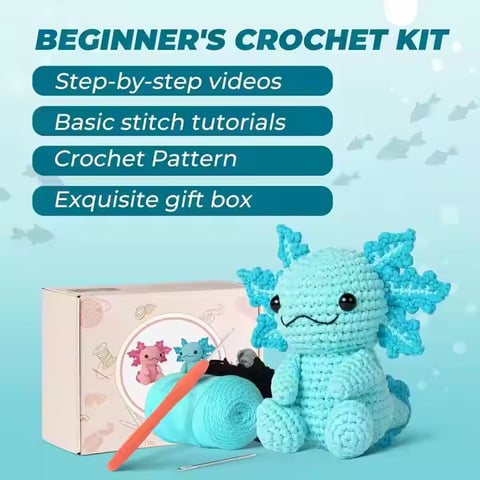 DIY Animal Crochet Kit Blue Salamander Doll With DIY Crochet Yarn
