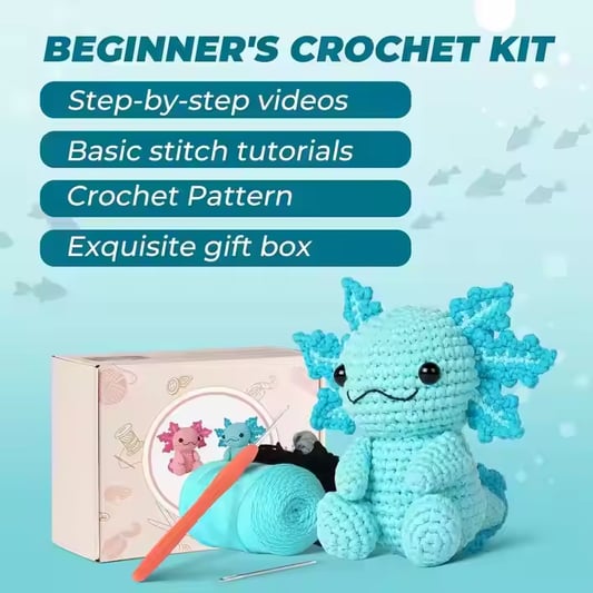 DIY Animal Crochet Kit Blue Salamander Doll With DIY Crochet Yarn