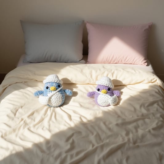 Beginner Friendly Crochet Amigurumi Kit for Blue Purple Penguin Doll Making Set