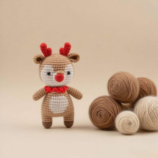 Eginner-Friendly Red Deer Crochet Kit Handmade DIY Amigurumi Doll Pro Crocheting Set with Crochet Step-by-Step Guide