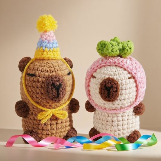 Diy Crochet Animal Duo Set Handmade Capybara Plushies with Soft Acrylic Yarn Step-by-Step Video Tutorial