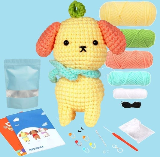 Beginner-Friendly DIY Amigurumi Dog Kit Handmade Cultural Canine Crochet Set with Sewing & Weaving Craft