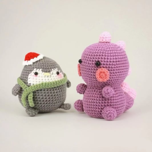 Complete Animal Crochet Craft Supplies Kawaii Purple Penguin Crochet DIY Kit with Step-by-Step Guide Handmade Plush Toy Set