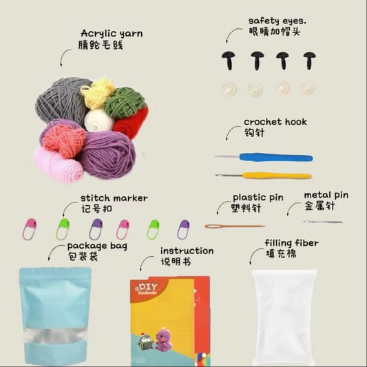 Complete Animal Crochet Craft Supplies Kawaii Purple Penguin Crochet DIY Kit with Step-by-Step Guide Handmade Plush Toy Set