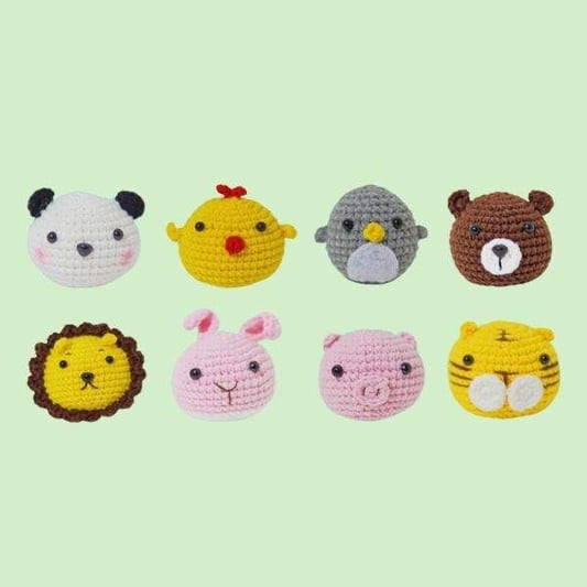 8-Piece Animal Crochet Kit DIY Amigurumi Plush Set with Yarn Tutorial Handmade Keychain Gift for DIY Art Craft Kit