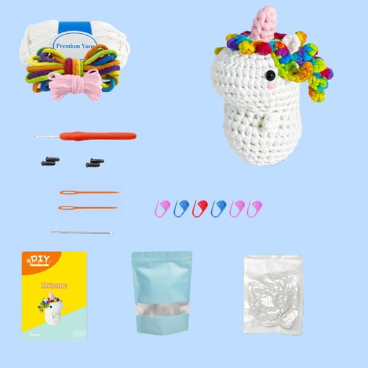 Enchanted DIY Unicorn Animal Crochet Kit Complete Craft Bundle for Magical Amigurumi Keychains Thoughtful Gifts