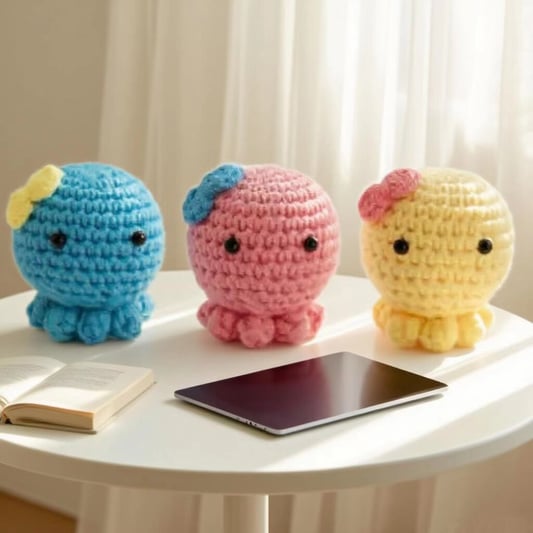 3-Color Octopus Animal Crochet Kit DIY Amigurumi Plush Set with Yarn Handmade Keychain Gift for Easy Crochet Craft Project
