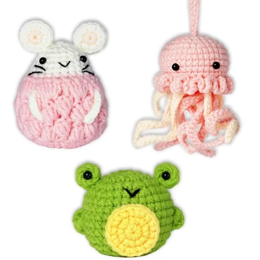 Crochet Animal Set DIY Knit Jellyfish Hamster and Frog Woven Doll Kits