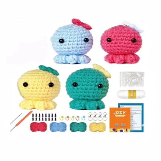 4 Pcs Crochet Animal Set for Starter DIY Knitting Octopus Dolls Kits