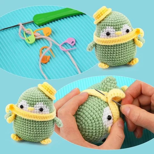 Hot Selling Crochet Animal Doll Kits DIY Knit Green Plush Penguin Set