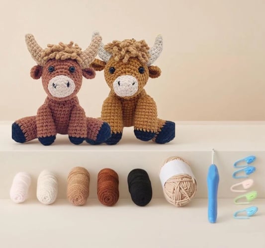 Brown Cow Bull Ox Shape Crochet Kit with Yarn and Accessories