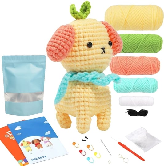 Yellow Dog Shape Crochet Kit with Scarf Yarn and Full Accessories
