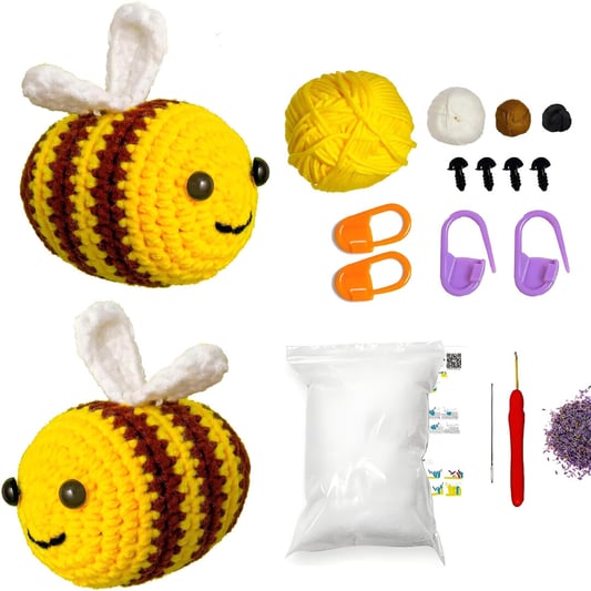Bee Shape Crochet Kit with Keychain Yarn and Video Tutorials