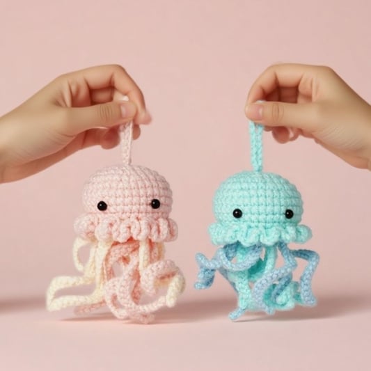 Pink and Turquoise Octopus Crochet Kit for Making Two Animal Figures