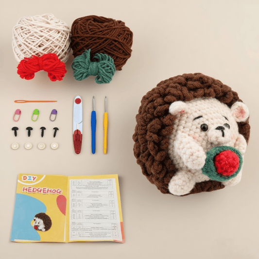 Hedgehog Shape Crochet Kit with Keychain Yarn and Video Tutorials