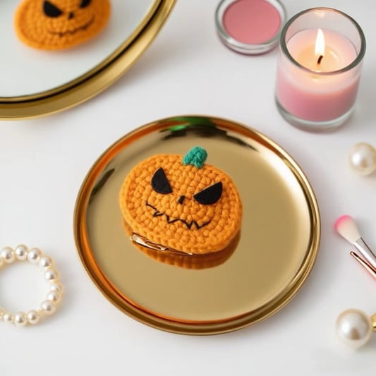 Halloween Pumpkin Crochet Hair Clip