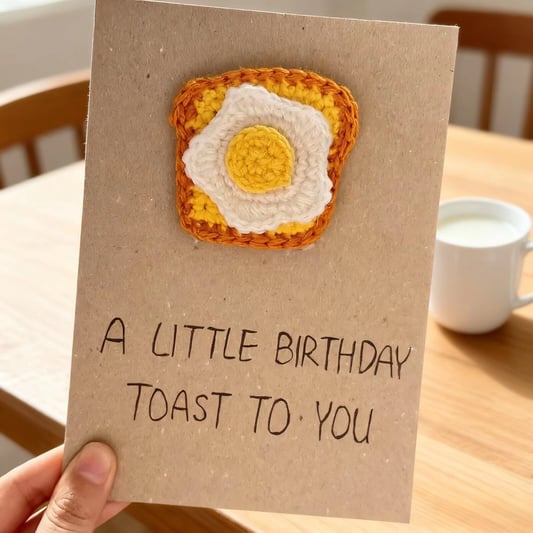 Crochet Birthday Toast Brooch Card