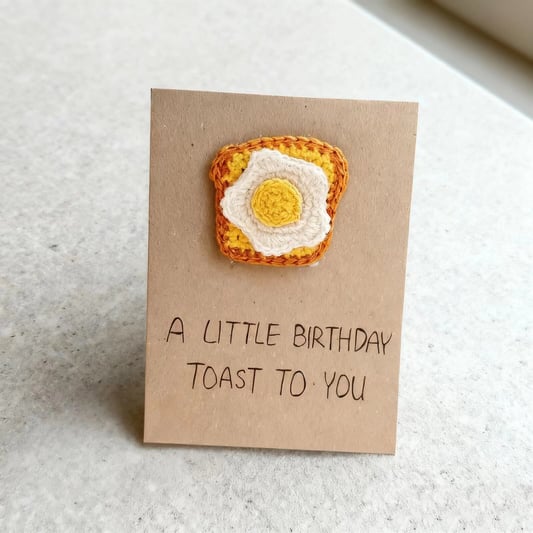 Crochet Birthday Toast Brooch Card