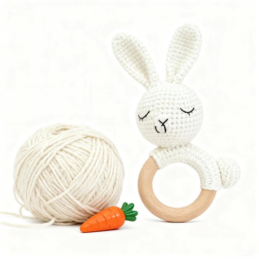 Crochet White Rabbit Doll Keychain Rattle