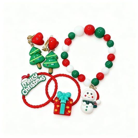 Christmas Kids Hair Ties Bracelet Set Red Green