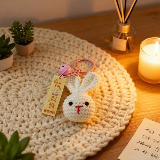 Crochet Bunny Keychain with Bell Charm